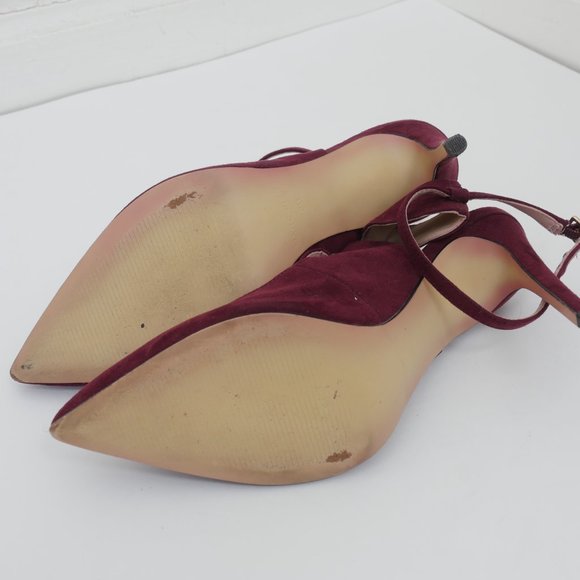 Marc Fisher Burgundy Suede Ankle Strap 4" Heel Pointed Toe Size 8 High Heel Shoe - Picture 8 of 9